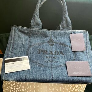 Prada Denim Tote Canapa with Gold Details